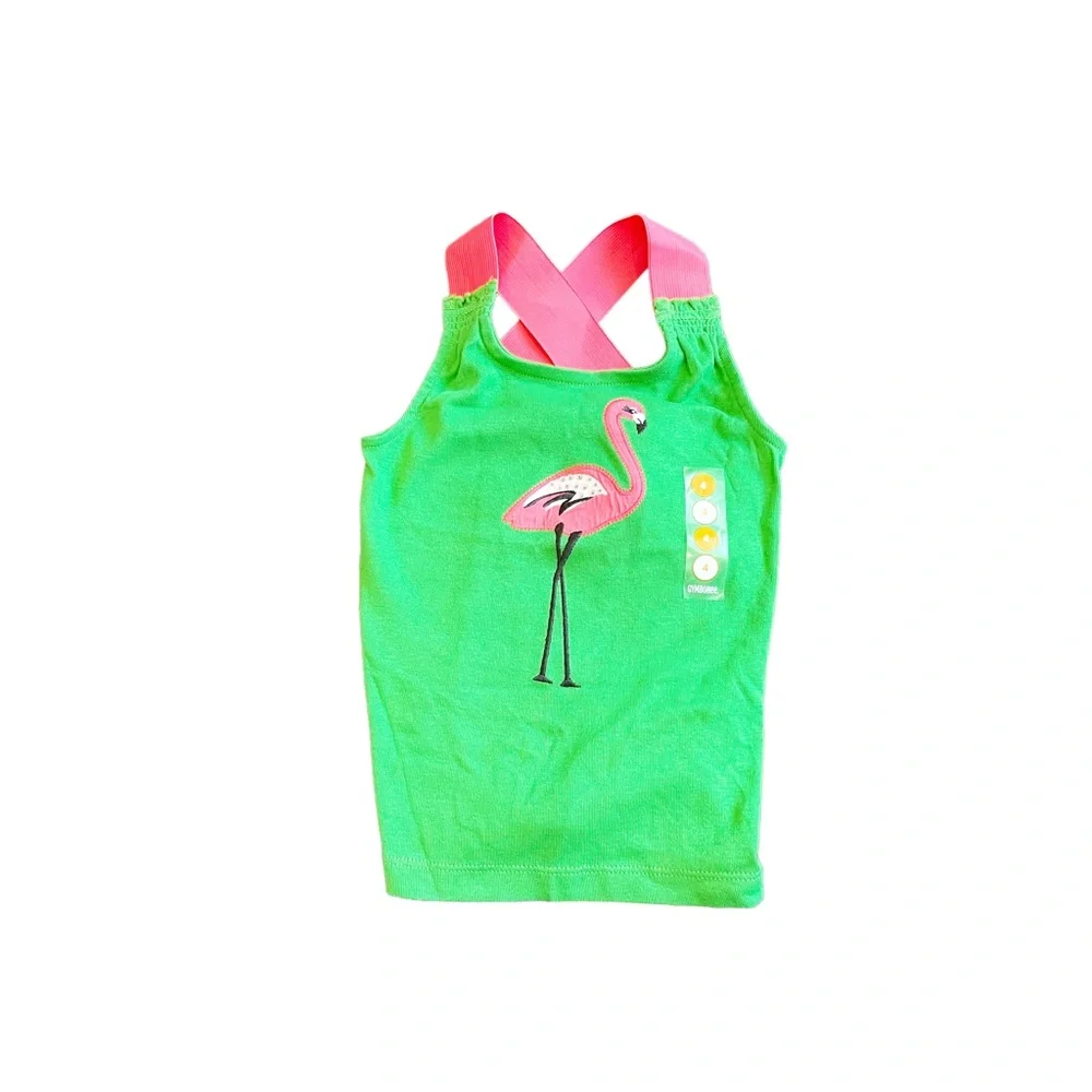 NWT Gymboree Flamingo Cross Back Tank Top Green and Pink Size 4 - Picture 6 of 6